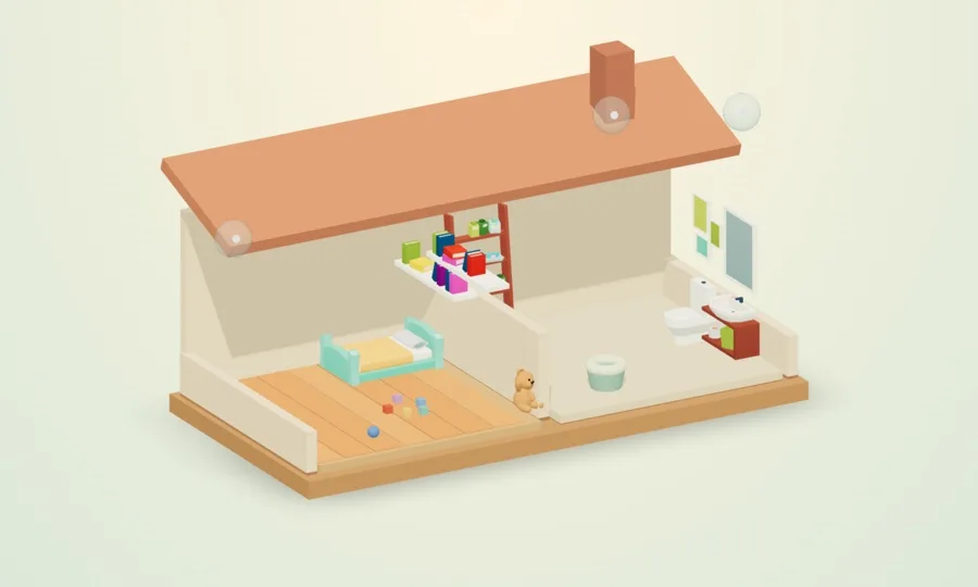 The house from the game in cross-section: bedroom and bathroom
